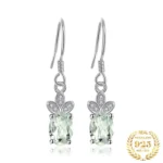 Genuine 1.9ct Green Amethyst White Topaz 925 Sterling Silver Earrings