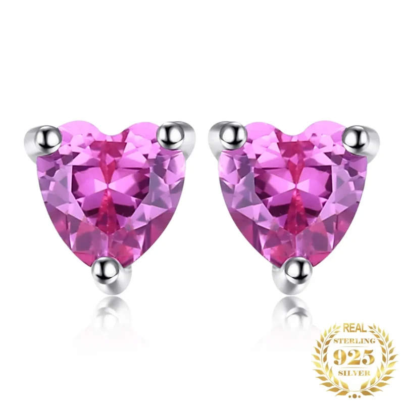 925 Sterling Silver Pink Sapphire Heart Earrings