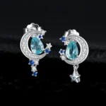 Moon Star Sky Blue Topaz Stud Earrings 2.4ct - Image 2