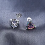 6.3ct Rainbow Mystic Quartz Silver Stud Earrings - Image 3