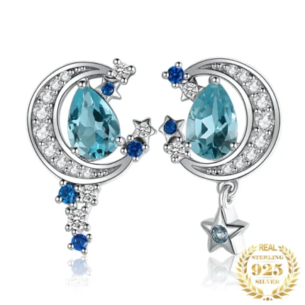 Moon Star Sky Blue Topaz Stud Earrings 2.4ct