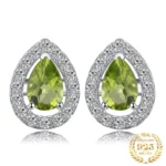 Stunning Pear Natural Green Peridot 925 Silver Stud Earrings