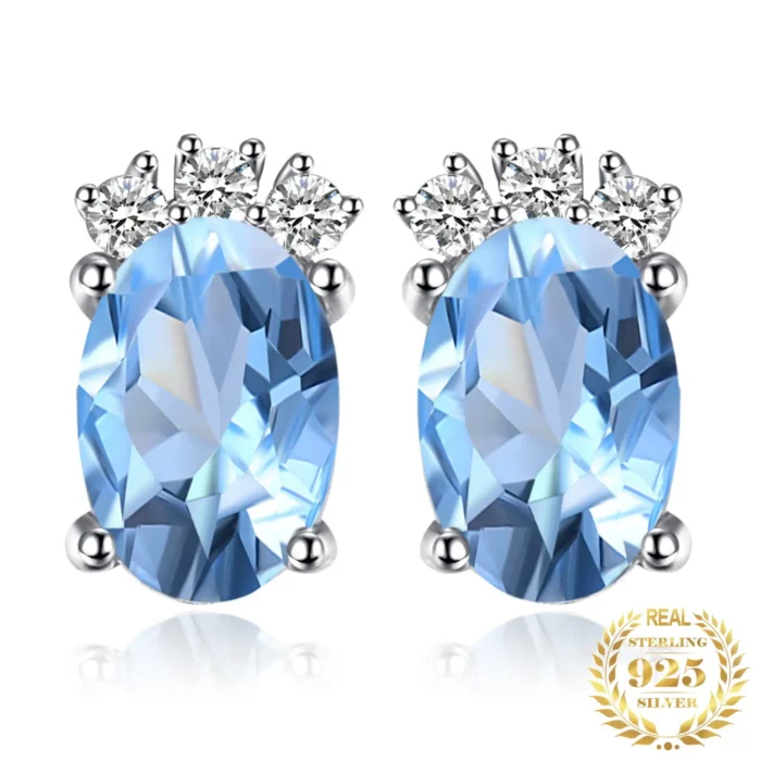 Sky Blue Topaz Oval Stud Earrings in Silver