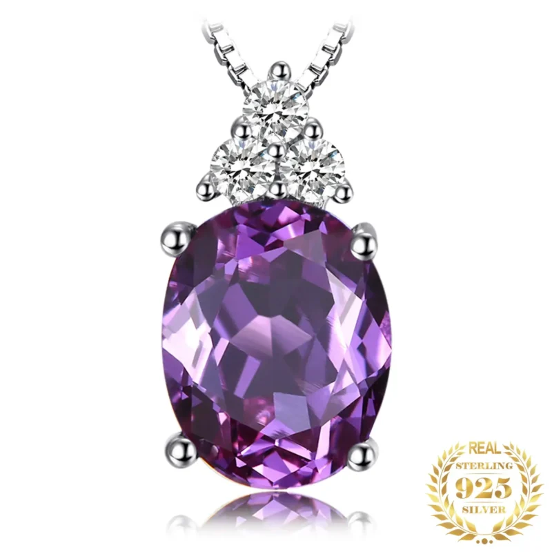 Created Purple Sapphire Alexandrite Oval Necklace No Chain