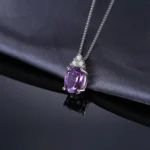 Created Purple Sapphire Alexandrite Oval Necklace No Chain - Image 3