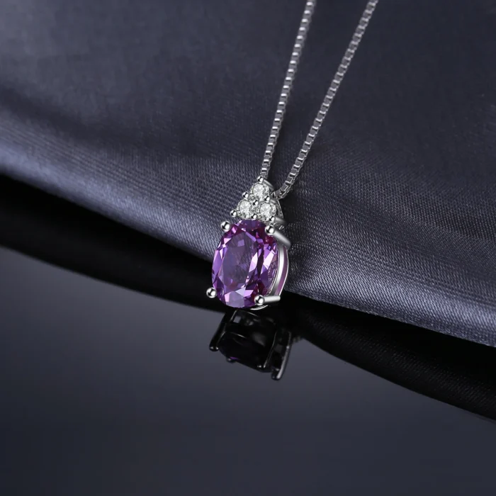 Created Purple Sapphire Alexandrite Oval Necklace No Chain - Image 3