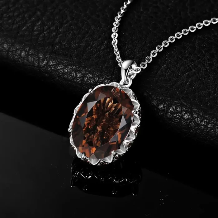 Natural Smoky Quartz Statement Necklace Silver - Image 2