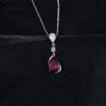 Pear Red Ruby Sterling Silver Pendant Necklace - Image 2