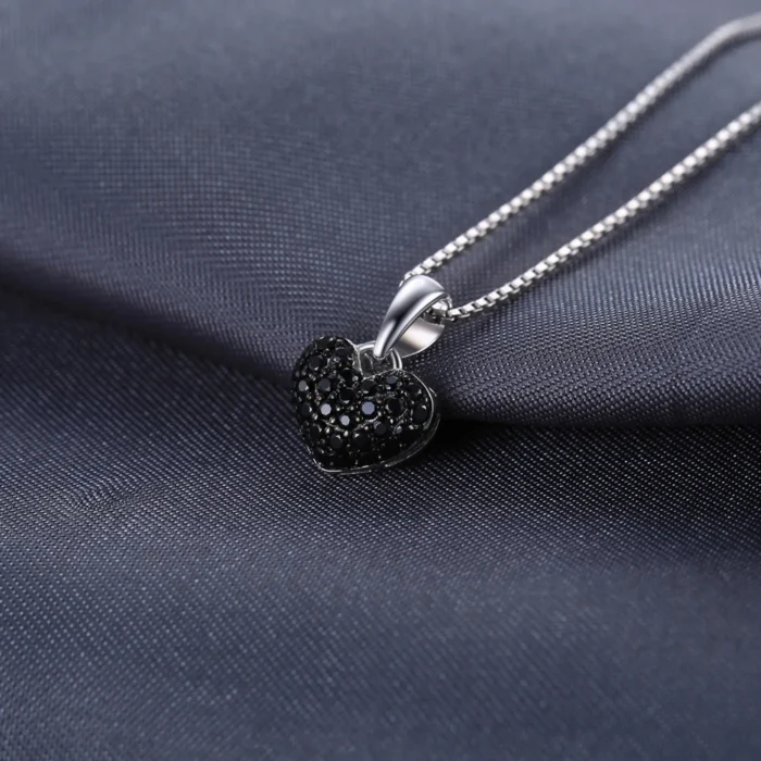 Elegant Black Spinel Heart Jewelry Set Ring Pendant & Earrings in 925 Silver - Image 6