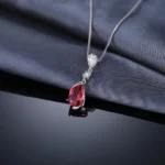 Pear Red Ruby Sterling Silver Pendant Necklace - Image 3