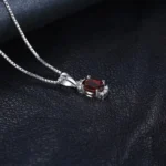Red Natural Garnet Oval Pendant in Sterling Silver - Image 2