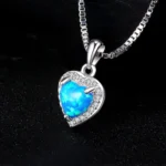 Love Heart Blue Opal Sterling Silver Necklace - Image 3