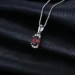 Red Natural Garnet Oval Pendant in Sterling Silver - Image 3