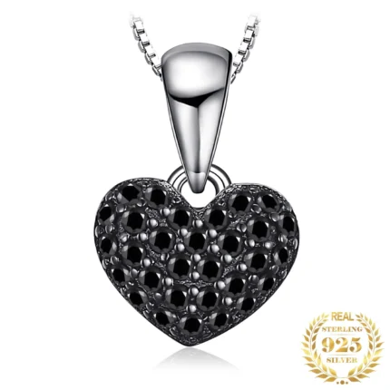 Natural Black Spinel Heart Pendant Sterling Silver