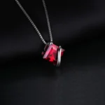 Square Red Ruby Sterling Silver Pendant - Image 2