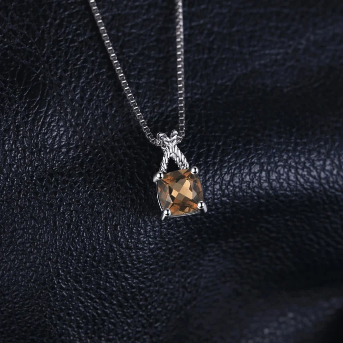 925 Sterling Silver Smoky Quartz Square Gemstone Pendant - Image 2