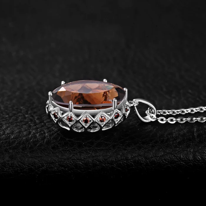 Natural Smoky Quartz Statement Necklace Silver - Image 3
