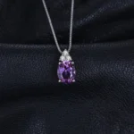 Created Purple Sapphire Alexandrite Oval Necklace No Chain - Image 2