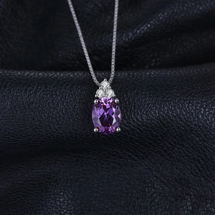 Created Purple Sapphire Alexandrite Oval Necklace No Chain - Image 2