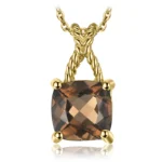 925 Sterling Silver Smoky Quartz Square Gemstone Pendant - Image 5