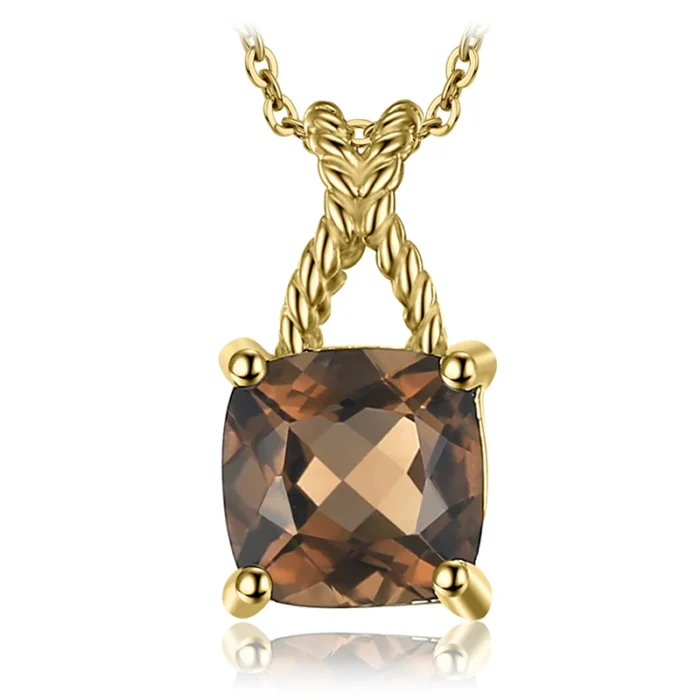 925 Sterling Silver Smoky Quartz Square Gemstone Pendant - Image 5