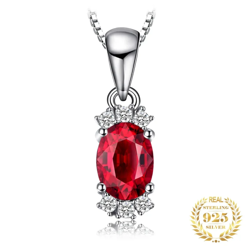 Red Natural Garnet Oval Pendant in Sterling Silver
