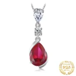 Pear Red Ruby Sterling Silver Pendant Necklace