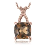 925 Sterling Silver Smoky Quartz Square Gemstone Pendant - Image 6