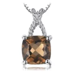 925 Sterling Silver Smoky Quartz Square Gemstone Pendant - Image 4