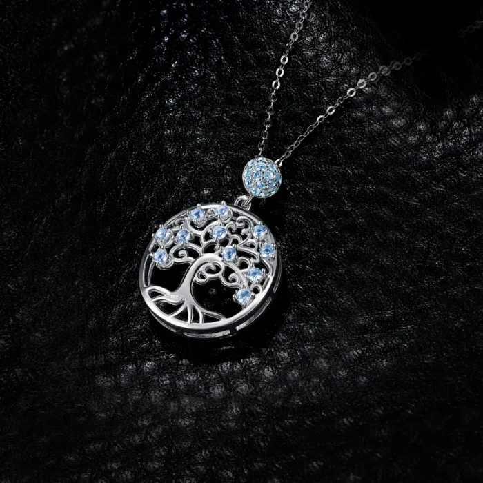 Life Tree Blue Spinel Sterling Silver Pendant - Image 3