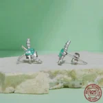925 Sterling Silver Dragonfly Stud Earrings Green Zircon - Image 3